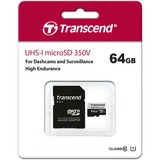 Transcend microSDXC 350V 64GB NAND Clase 10, Tarjeta de memoria 64 GB, MicroSDXC, Clase 10, NAND, 95 MB/s, 45 MB/s