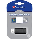 Verbatim PinStripe - Unidad USB de 32 GB - Negro, Lápiz USB negro, 32 GB, USB tipo A, 2.0, 10 MB/s, Deslizar, Negro