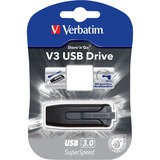 Verbatim V3 - Unidad USB 3.0 128 GB - Negro, Lápiz USB negro, 128 GB, USB tipo A, 3.2 Gen 1 (3.1 Gen 1), 80 MB/s, Deslizar, Negro
