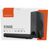 Creative Creative Stage Negro 2.1 canales 80 W, Barra de sonido negro, 2.1 canales, 80 W, 160 W, 40 W, 72 dB, Alámbrico