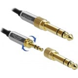 DeLOCK 85779 cable de audio 0,5 m 3,5mm Negro, Gris, Cable alargador negro, 3,5mm, Macho, 3,5mm, Hembra, 0,5 m, Negro, Gris