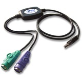 ATEN Adaptador PS/2 a USB (90 cm) negro, 0,9 m, 2x 6-p Mini-DIN, USB A, Macho, Hembra, Negro