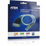 ATEN Adaptador USB a RS-232 (35 cm) transparente, Acero inoxidable, Transparente, Negro, 0,35 m, USB tipo A, DB-9, Macho, Macho