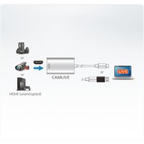 ATEN Capturadora de vídeo CAMLIVE™ HDMI a USB-C UVC, Tarjeta de captura plateado, Plata, Blanco, HDMI, USB 3.1 Gen1 Type-C, Aluminio, 60 pps, 480p, 720p, 1080p