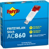 AVM FRITZ!WLAN AC 860, Adaptador Wi-Fi blanco/Rojo, FRITZ!WLAN AC 860, Inalámbrico y alámbrico, USB, WLAN, Wi-Fi 5 (802.11ac), 866 Mbit/s, Rojo, Translúcido