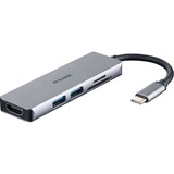 D-Link DUB-M530 base para portátil y replicador de puertos Alámbrico USB 3.2 Gen 1 (3.1 Gen 1) Type-C Aluminio, Negro, Hub USB plateado, Alámbrico, USB 3.2 Gen 1 (3.1 Gen 1) Type-C, Aluminio, Negro, MicroSD (TransFlash), SD, SDHC, SDXC, 5 Gbit/s, 4K Ultra HD