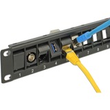 DeLOCK 43340 panel de parcheo, Patch Panel Negro, Metal, Plástico, Montaje en bastidor, 44 mm, 11,5 mm, 482,6 mm