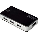 Digitus Concentrador USB 2.0 de 7 puertos, Hub USB negro/Plateado, USB 2.0, 480 Mbit/s, Negro, Plata, China, 5 V, 85 mm