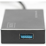 Digitus Concentrador para oficina USB 3.0, 4 puertos, Hub USB 4 puertos, USB 3.2 Gen 1 (3.1 Gen 1) Type-A, USB 3.2 Gen 1 (3.1 Gen 1) Type-A, 5000 Mbit/s, Negro, Aluminio, 1,2 m