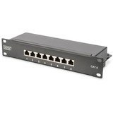 Digitus Panel de conexión CAT 6, clase E, apantallado, Patch Panel negro, clase E, apantallado, RJ-45, Negro, Montaje en bastidor, 1U, UL, 180 mm