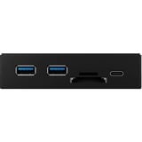 ICY BOX IB-HUB1417-i3 USB 3.2 Gen 1 (3.1 Gen 1) Type-A 5000 Mbit/s Negro, Panel frontal negro, USB 3.2 Gen 1 (3.1 Gen 1) Type-A, USB 3.2 Gen 1 (3.1 Gen 1) Type-A, USB 3.2 Gen 1 (3.1 Gen 1) Type-C, MicroSD (TransFlash), MicroSDHC, SD, SDHC, 5000 Mbit/s, Negro, Metal