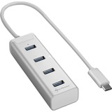 Sharkoon 4-Port USB 3.0 Aluminio Hub Type C, USB-Hub, Hub USB plateado, USB 3.2 Gen 1 (3.1 Gen 1) Type-C, USB 3.2 Gen 1 (3.1 Gen 1) Type-A, 5000 Mbit/s, Plata, Aluminio, 0,3 m