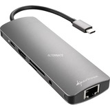 Sharkoon USB 3.0 Type C Combo Adapter tarjeta y adaptador de interfaz HDMI, RJ-45, USB 3.2 Gen 1 (3.1 Gen 1), Estación de acoplamiento gris oscuro, USB Tipo C, HDMI,RJ-45,USB 3.2 Gen 1 (3.1 Gen 1), Gris, 132 m, 5 Gbit/s, 130 mm