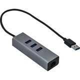 i-tec Metal USB 3.0 HUB 3 Port + Gigabit Ethernet Adapter, Hub USB antracita, USB 3.2 Gen 1 (3.1 Gen 1) Type-A, RJ-45, USB 3.2 Gen 1 (3.1 Gen 1) Type-A, 5000 Mbit/s, Gris, Metal, Enlace