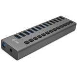 i-tec USB 3.0 Charging HUB 13port + Power Adapter 60 W, Hub USB negro, Interior, Corriente alterna, Gris