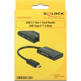 DeLOCK 91740 lector de tarjeta USB 3.2 Gen 1 (3.1 Gen 1) Type-C Negro, Lector de tarjetas negro, MMC, MMCmicro, Memoria extraíble, MicroSD (TransFlash), MicroSDHC, MicroSDXC, SD, SDHC, SDXC, Negro, 480 Mbit/s, 2048 GB, USB 3.2 Gen 1 (3.1 Gen 1) Type-C, USB