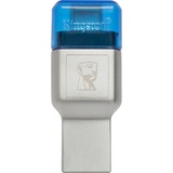 Kingston MobileLite Duo 3C lector de tarjeta USB 3.2 Gen 1 (3.1 Gen 1) Type-A/Type-C Azul, Plata, Lector de tarjetas plateado