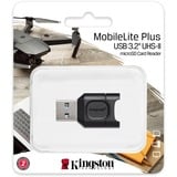 Kingston MobileLite Plus lector de tarjeta USB 3.2 Gen 1 (3.1 Gen 1) Type-A Negro, Lector de tarjetas negro, MicroSD (TransFlash), Negro, Windows 10, Windows 8.1, Windows 8, Mac OS X v. 10.10.x+, Linux v.2.6.x+, Chrome OS, USB 3.2 Gen 1 (3.1 Gen 1) Type-A, 0 - 60 °C, -20 - 70 °C