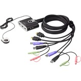 ATEN Switch KVM formato cable HDMI/Audio USB de 2 puertos con selector remoto de puerto negro/Plateado, 1920 x 1200 Pixeles, WUXGA, 0,72 W, Negro