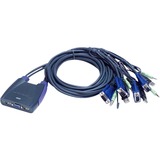 ATEN Switch KVM formato cable VGA/Audio USB de 4 puertos (0,9m y 1,2m) azul, 9m y 1,2m), 2048 x 1536 Pixeles, QXGA, 0,9 W, Azul