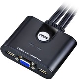 ATEN Switch KVM formato cable VGA USB de 2 puertos con selector remoto de puerto negro, 2048 x 1536 Pixeles, QXGA, 0,14 W, Negro