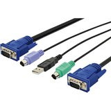 Digitus Cables para video, teclado y ratones (kvm) 3 m, PS/2, PS/2, VGA, Multicolor, Negro, USB