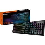 GIGABYTE AORUS K1 teclado USB Negro, Teclado para gaming negro, Completo (100%), USB, Interruptor mecánico, LED RGB, Negro