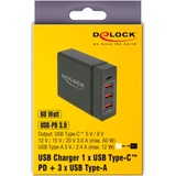 DeLOCK USB-Wandladegerät 63974 Negro Interior, Cargador negro, Interior, Corriente alterna, 20 V, 1,2 m, Negro