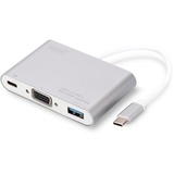 Digitus Adaptador multipuerto VGA Type-C™ USB 3.0 plateado/blanco, 0,2 m, USB Tipo C, VGA (D-Sub) + USB, Hembra, Macho, 1920 x 1080 Pixeles