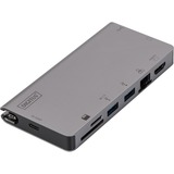 Digitus Base de viaje multipuerto USB Type-C™, 8 puertos, Estación de acoplamiento gris, 8 puertos, Alámbrico, USB 3.2 Gen 1 (3.1 Gen 1) Type-C, 100 W, 10,100,1000 Mbit/s, Gris, MMC, MicroSD (TransFlash), MicroSDHC, MicroSDXC