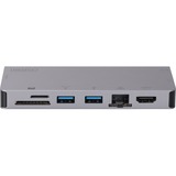 Digitus Base de viaje multipuerto USB Type-C™, 8 puertos, Estación de acoplamiento gris, 8 puertos, Alámbrico, USB 3.2 Gen 1 (3.1 Gen 1) Type-C, 100 W, 10,100,1000 Mbit/s, Gris, MMC, MicroSD (TransFlash), MicroSDHC, MicroSDXC