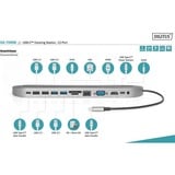 Digitus Estación de acoplamiento USB-C™, 12 puertos negro, 12 puertos, Alámbrico, USB 3.2 Gen 1 (3.1 Gen 1) Type-C, 100 W, 3,5 mm, 10,100,1000 Mbit/s, Aluminio, Negro