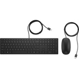 HP Teclado y ratón con cables Pavilion 400, Juego de escritorio negro, Completo (100%), USB, Negro, Ratón incluido