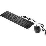 HP Teclado y ratón con cables Pavilion 400, Juego de escritorio negro, Completo (100%), USB, Negro, Ratón incluido