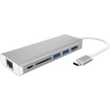 ICY BOX IB-DK4034-CPD Alámbrico USB 3.2 Gen 1 (3.1 Gen 1) Type-C Plata, Blanco, Estación de acoplamiento plateado, Alámbrico, USB 3.2 Gen 1 (3.1 Gen 1) Type-C, USB tipo A, Plata, Blanco, SD, 128 GB