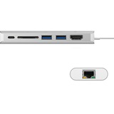 ICY BOX IB-DK4034-CPD Alámbrico USB 3.2 Gen 1 (3.1 Gen 1) Type-C Plata, Blanco, Estación de acoplamiento plateado, Alámbrico, USB 3.2 Gen 1 (3.1 Gen 1) Type-C, USB tipo A, Plata, Blanco, SD, 128 GB