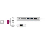 ICY BOX IB-DK4034-CPD Alámbrico USB 3.2 Gen 1 (3.1 Gen 1) Type-C Plata, Blanco, Estación de acoplamiento plateado, Alámbrico, USB 3.2 Gen 1 (3.1 Gen 1) Type-C, USB tipo A, Plata, Blanco, SD, 128 GB