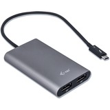 i-tec Thunderbolt 3 Dual DP Video Adapter, Adaptador negro, Thunderbolt 3, USB Tipo C, Salida DisplayPort, 5120 x 2880 Pixeles