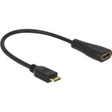 DeLOCK 0.23m mini-HDMI/HDMI cable HDMI 0,23 m HDMI Type C (Mini) HDMI tipo A (Estándar) Negro, Adaptador negro, 0,23 m, HDMI Type C (Mini), HDMI tipo A (Estándar), 1920 x 1200 Pixeles, Negro