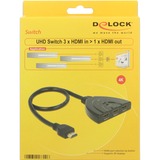 DeLOCK 18600 interruptor de video HDMI, Conmutador HDMI negro, HDMI, Negro, De plástico, 18 Gbit/s, 600 MHz, 3840 x 2160 Pixeles