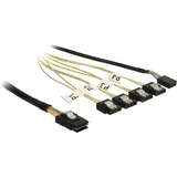 DeLOCK 1m, Mini SAS SFF-8087/4xSATA 7p Negro, Plata, Amarillo, Adaptador negro, Mini SAS SFF-8087/4xSATA 7p, 1 m, Mini SAS SFF-8087, 4 x SATA 7p, Macho/Hembra, Negro, Plata, Amarillo