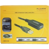 DeLOCK 20m USB 2.0 cable USB Negro, Cable alargador negro, 20 m, Macho/Hembra, Negro