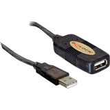 DeLOCK 2.0, 5m cable USB Negro, Cable alargador negro, 5m, 5 m, Macho/Hembra, Negro