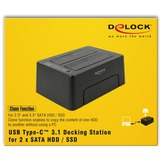 DeLOCK 63957 base de conexión para disco duro USB 3.2 Gen 2 (3.1 Gen 2) Type-C Negro, Estación de acoplamiento negro, Unidad de disco duro, SSD, Serial ATA III, 2.5,3.5", USB 3.2 Gen 2 (3.1 Gen 2) Type-C, 6 Gbit/s, Negro