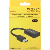 DeLOCK 65698 cable USB 0,15 m USB 3.2 Gen 2 (3.1 Gen 2) USB A USB C Negro, Adaptador negro, 0,15 m, USB A, USB C, USB 3.2 Gen 2 (3.1 Gen 2), Macho/Hembra, Negro