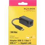 DeLOCK 65904 tarjeta y adaptador de interfaz RJ-45 negro, USB Tipo C, RJ-45, RJ-45, Negro, 0,135 m, Actividad, Poder