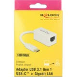 DeLOCK 65906 tarjeta y adaptador de interfaz RJ-45 blanco, USB Tipo C, RJ-45, RJ-45, Blanco, 0,135 m, Actividad, Poder