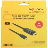 DeLOCK 85259 adaptador de cable de vídeo 2 m USB Tipo C HDMI Negro negro, 2 m, USB Tipo C, HDMI, Macho, Macho, Oro