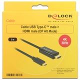 DeLOCK 85260 adaptador de cable de vídeo 3 m USB Tipo C HDMI Negro negro, 3 m, USB Tipo C, HDMI, Macho, Macho, Oro