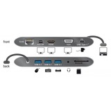 DeLOCK 87297 hub de interfaz USB 3.2 Gen 2 (3.1 Gen 2) Type-C Gris, Estación de acoplamiento gris, USB 3.2 Gen 2 (3.1 Gen 2) Type-C, RJ-45, USB 3.2 Gen 2 (3.1 Gen 2) Type-A, USB 3.2 Gen 2 (3.1 Gen 2) Type-C, VGA, mini DisplayPort, MicroSD (TransFlash), SD, 3840 x 2160 Pixeles, Gris, Metal